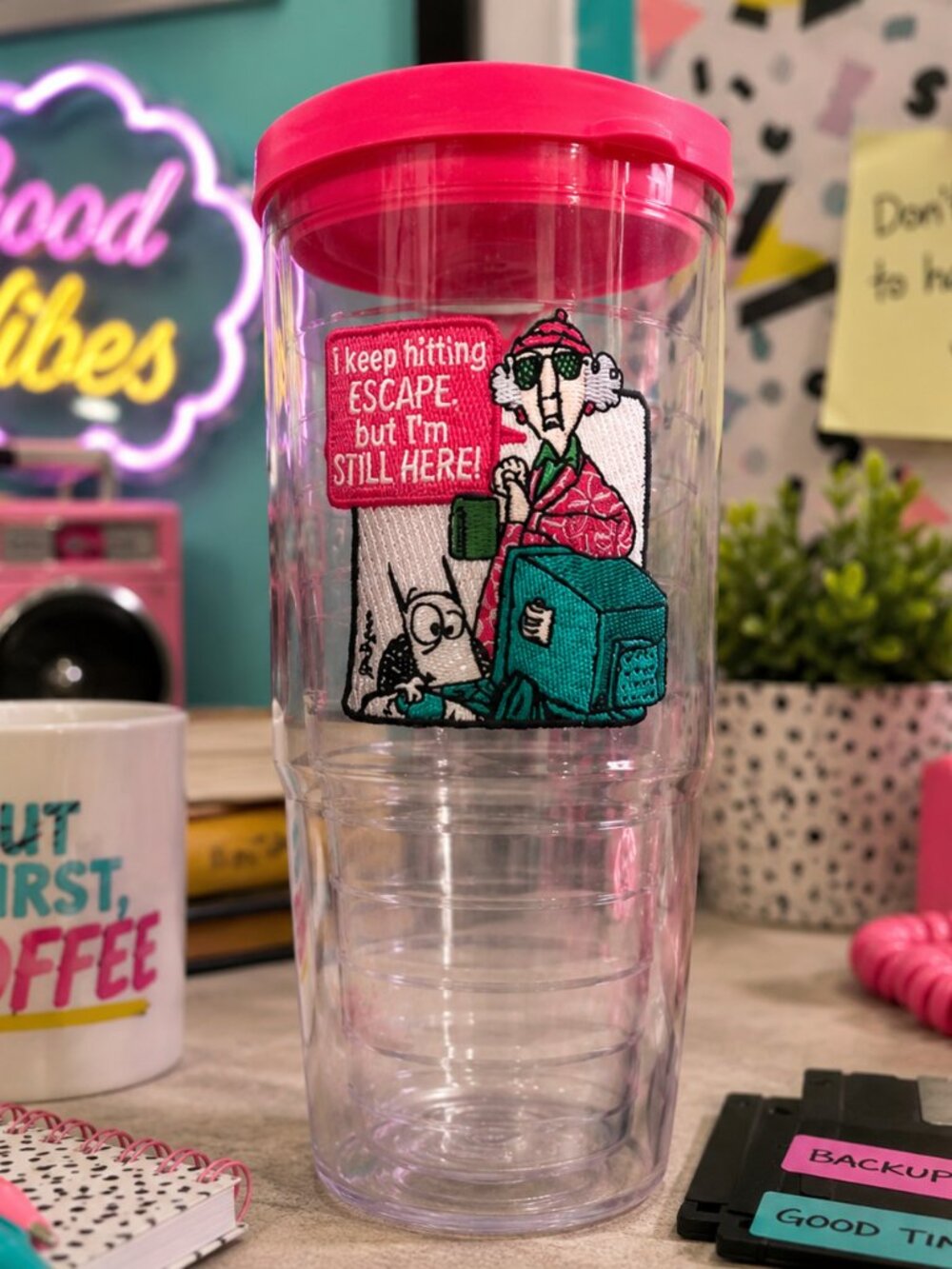 Tervis Tumbler Maxine “I Keep Hitting the Escape Button” Clear Pink Lid